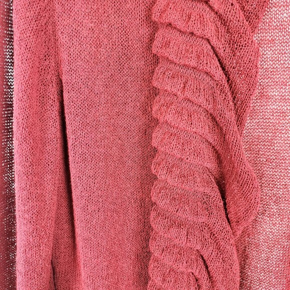 Eileen Fisher Burgundy Linen Blend Open-Front Cardigan Sweater Womens Sz L EUC - Picture 3 of 7